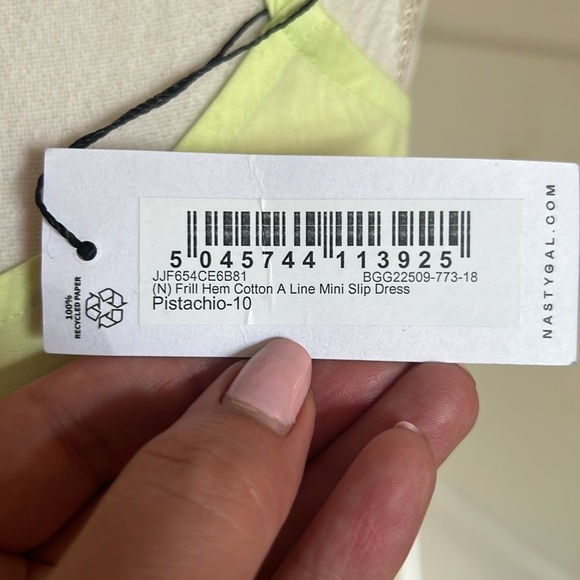 Nasty Gal Yellow/Green Spaghetti Strap Open Back Mini Cotton Sundress NWT - US 6 - Picture 6 of 12